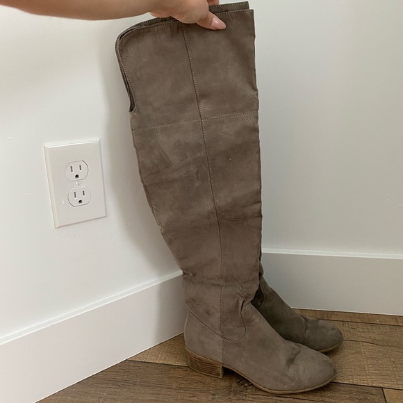 over the knee taupe boots